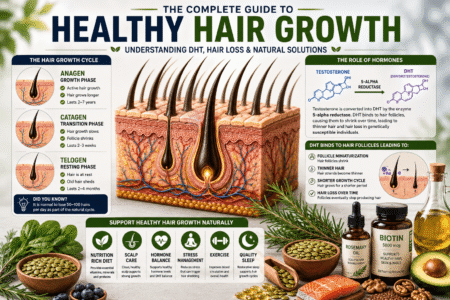 The Complete Guide to Healthy Hair Growth: Understanding Hair Loss, DHT, Male Baldness, and Natural Ways to Support Stronger Hair